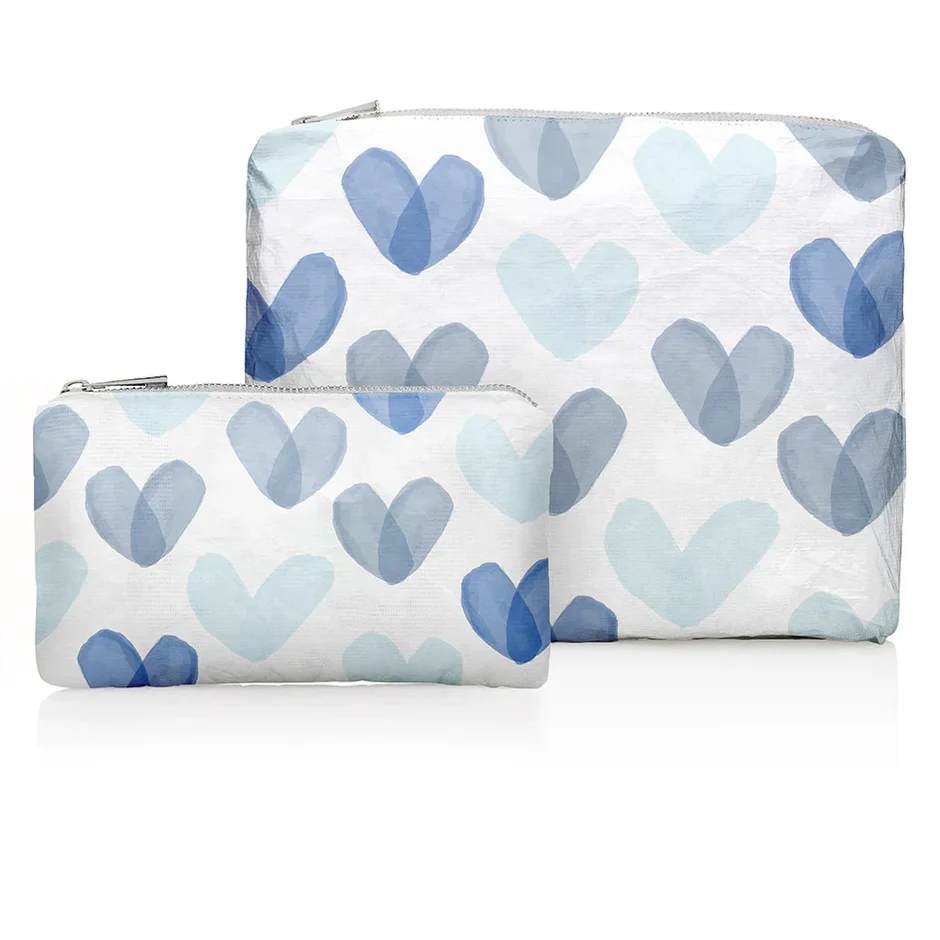Medium Zipper Pouch - "Language of Love" in Shades of Blue